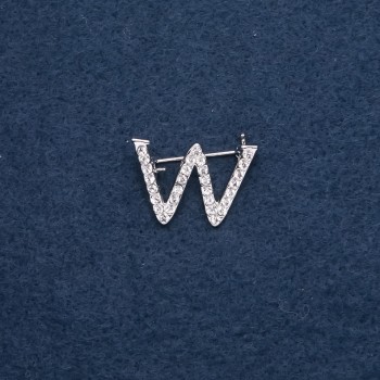 Brooch Initials Letter "W" 29x20mm metal color "Silver"