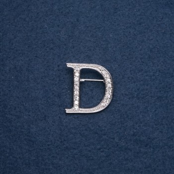 Brooch initial 'D' letter 30x28mm metal color 'silver'