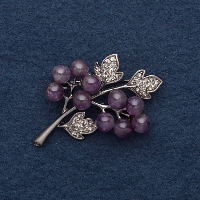Brooch "Amethyst Berries" 5x4 cm gray metal