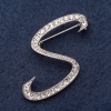 Brooch series "Initial S" 3x3 cm gray metal, rhinestones