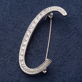 Brooch series "Initial letter C" 5x2 cm gray metal, rhinestones