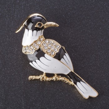Brooch "Bird Ibis" black and white enamel, metal color "gold" jewelry series birds, 5.5 x 3 cm