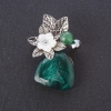 Brooch Pearlized Flower Flora, Jade bead (imitation), Agate Cabochon in Silver Metal