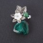 Brooch Pearlized Flower Flora, Jade bead (imitation), Agate Cabochon in Silver Metal