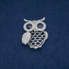 Owl Brooch, white rhinestones, blue crystals, silver metal 43x35mm +