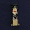 Brooch Pendant Frog with Suitcase in Gold-toned Metal, Grey Enamel 45x18mm +