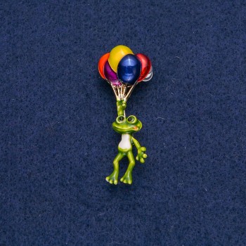 Brooch Frog with Beads, Golden Metal 46x17mm +