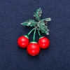 Brooch Pendant Cherry with Coral beads (stone) and green enamel 35x60mm