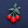 Brooch Pendant Cherry with Coral beads (stone) and green enamel 35x60mm