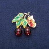 Brooch Pendant Berry with a Butterfly with Beads Garnet (individual) and Enamel, Golden Metal 39x40mm