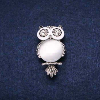 Brooch Owl Cat's Eye Silver Metal 25×46mm