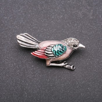 Brooch Bird Titmouse with Grey Tail Grey Metal 47×22mm