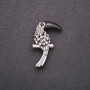 Brooch Bird Toucan with White Crystals, Black Beak, 38x23mm, Gray Metal