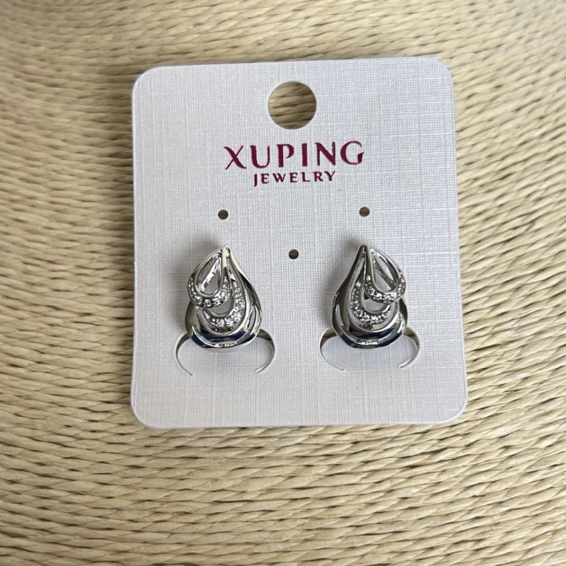 Earrings Rhodium with White Crystals 10x6mm +