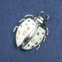 Brooch Beetle Silver-Toned with White Enamel, Chalcedony and black rhinestones 58x24mm +