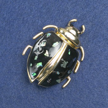 Brooch Beetle with Halotite and Black Enamel, Haloite and Black Rhinestones 58x24mm +