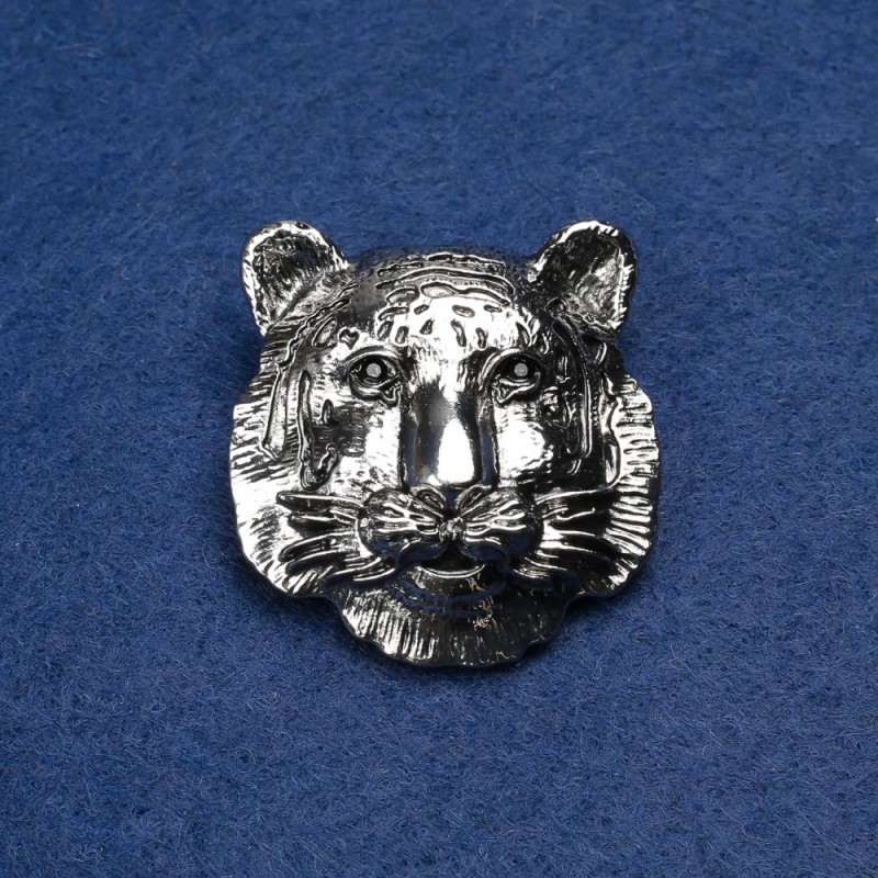 Brooch Tiger Silver-Tinish Metal with Black Rhinestones 35mm +