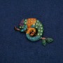 Chameleon Brooch, golden metal with black, yellow, green, blue, violet, and dark green rhinestones 63x35mm