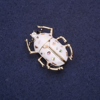 Brooch Beetle White Enamel Chalcedony 33x24mm Yellow Metal