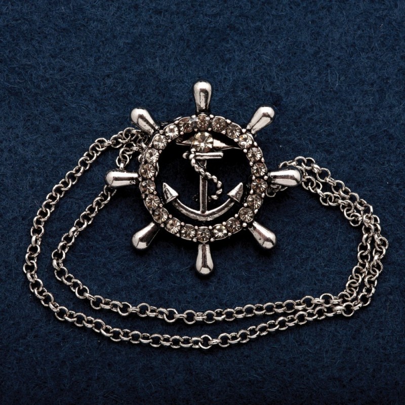 Brooch Steering Wheel with Chain Silver Metal 30mm +