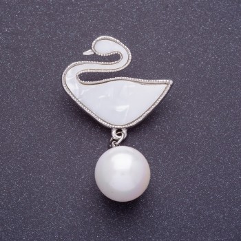 Brooch "Swan" metal color silver
