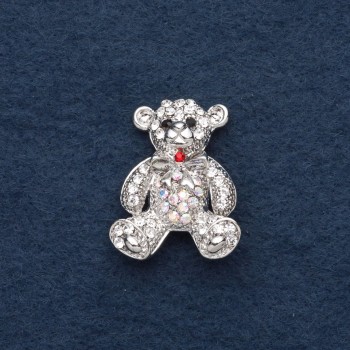 Brooch "Little Bear" 3x2 cm gray metal, dichroic crystals