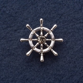 Brooch "Steering Wheel", diameter 3 cm, gray metal