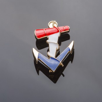 Brooch Anchor 5 x 3 cm gold-tone enamel
