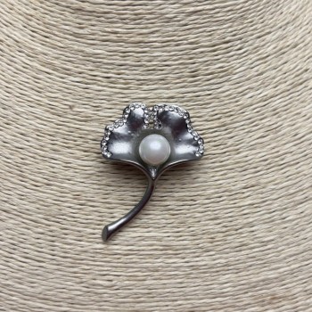 Brooch Bouquet, silver-toned metal, Majorca pearl and crystals 45x32mm +