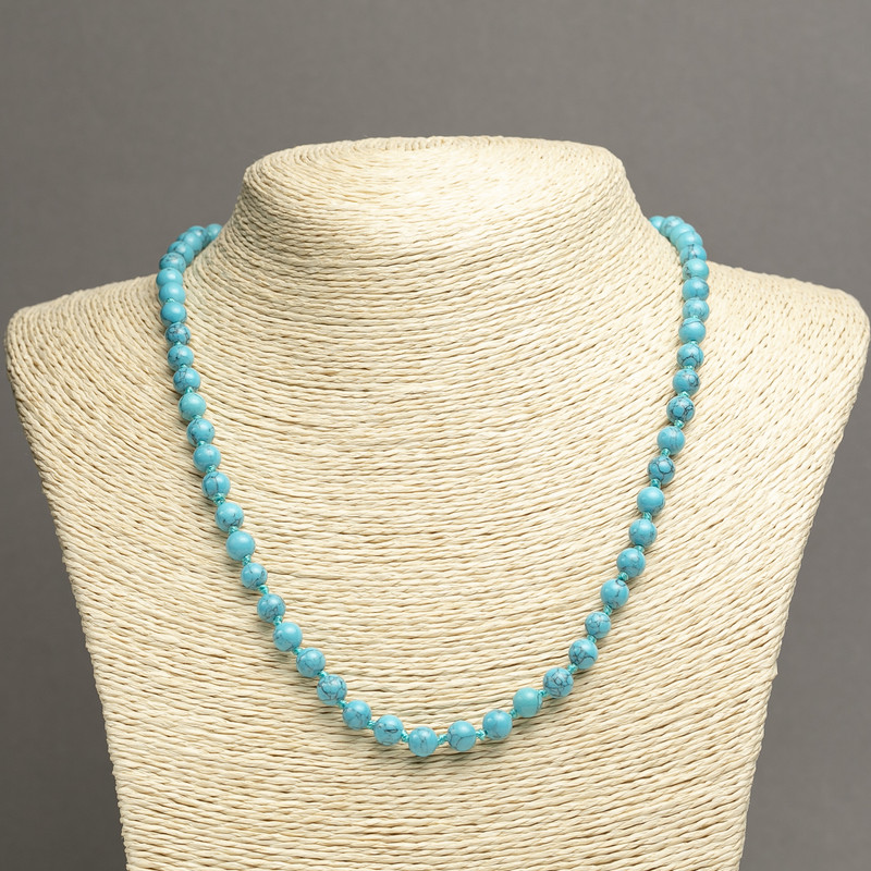 Turquoise stone necklace blue smooth beads 6mm diameter, length 45cm