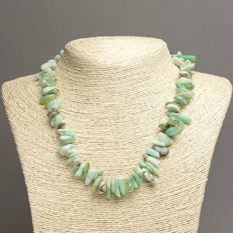 Chrysoprase Nugget Necklace "Needle", 15x5 mm chips, length 45 cm