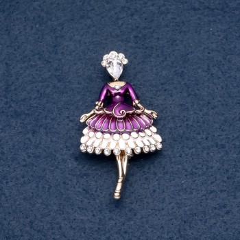 Brooch "Lady" purple enamel 30x55mm metal color "gold"