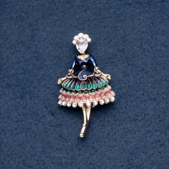 Brooch "Fräelina" green enamel 30x55mm metal color "gold"