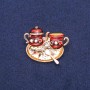 Brooch 'Evening Tea' brown enamel, gold-tone metal 31x36mm