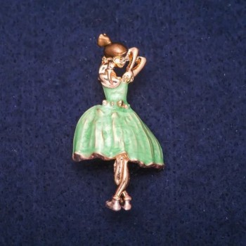 Brooch Balet diva with green and brown enamel, gold-tone metal 24x46mm