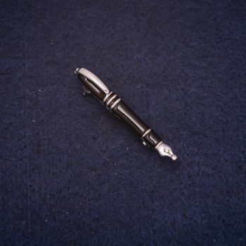 Brooch 'Pen' 5x45mm enamel black color with silver metal