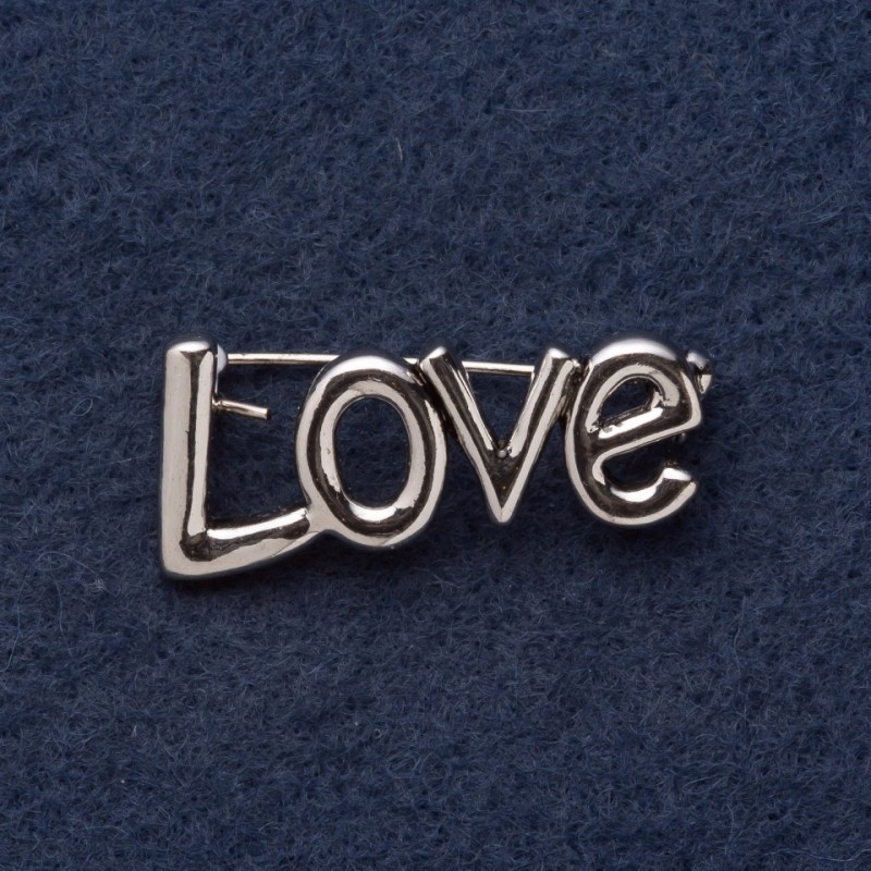 Brooch "LOVE" 3×1.5 cm Gray Metal