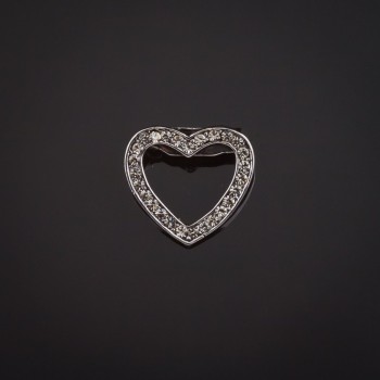 Brooch Heart in Silvered Metal with Crystals 20x18mm +