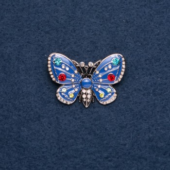 Brooch "Butterfly" blue enamel 25x38mm metal color "gold"
