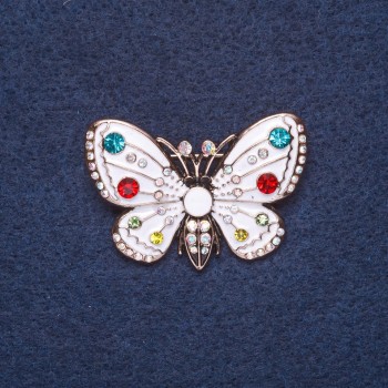 Brooch "Butterfly" white enamel metal color gold 4x3 cm