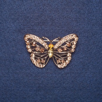 Brooch "Butterfly" in golden rhinestones, metal color gold, 4.5x3 cm