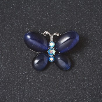 Brooch "Butterfly" blue Cats Eye stone silver color 2 cm