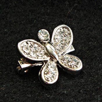 (17/15 mm) Brooch - small light metal Butterfly with rhinestones