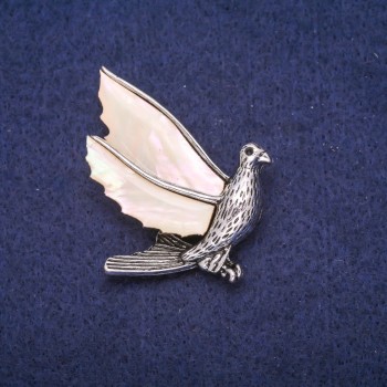 Brooch Bird with Mother-of-P pearl, silver metal 38×48mm