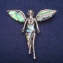 Brooch Angel with Chalcedony Inlay, Silver-Colored Metal 59x60mm