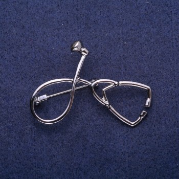 Brooch 'Stethoscope' Gray Metal 44x30mm
