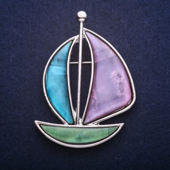 Brooch Pendant Ship with Pearl—62x43mm +