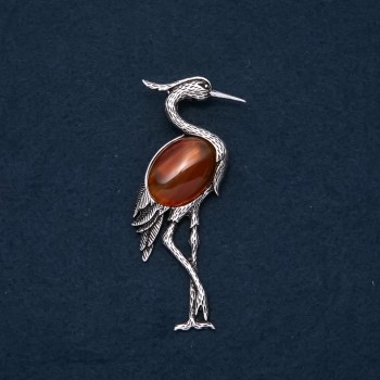 Brooch Pendant Heron with Carnelian 80x30mm