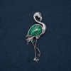 Brooch Pendant Flamingo with Malachite natural stone 85x30mm