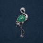 Brooch Pendant Flamingo with Malachite natural stone 85x30mm